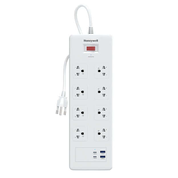 รางปลั๊กไฟ 8 ช่อง HONEYWELL รุ่น HC000053 ป้องกันไฟกระชาก 1.8 เมตร (USB-A 2 ช่อง , USB-C 1 ช่อง)_0
